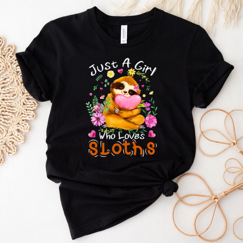 Cute Sloth Tshirt, Sloth Lover Tee, Girls Sloth Shirt, Sloth T-Shirt Design PNG file PC