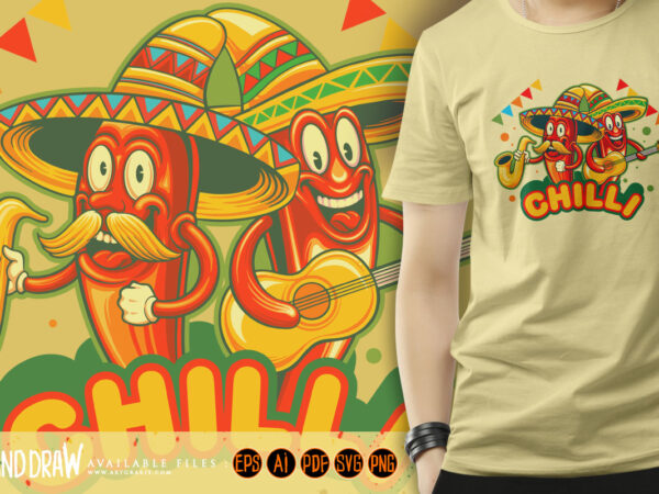 Cute chilli peppers cinco de mayo playing music illustrations t shirt vector file