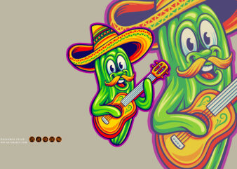 Cute mexican cinco de mayo cactus playing guitar music illustration