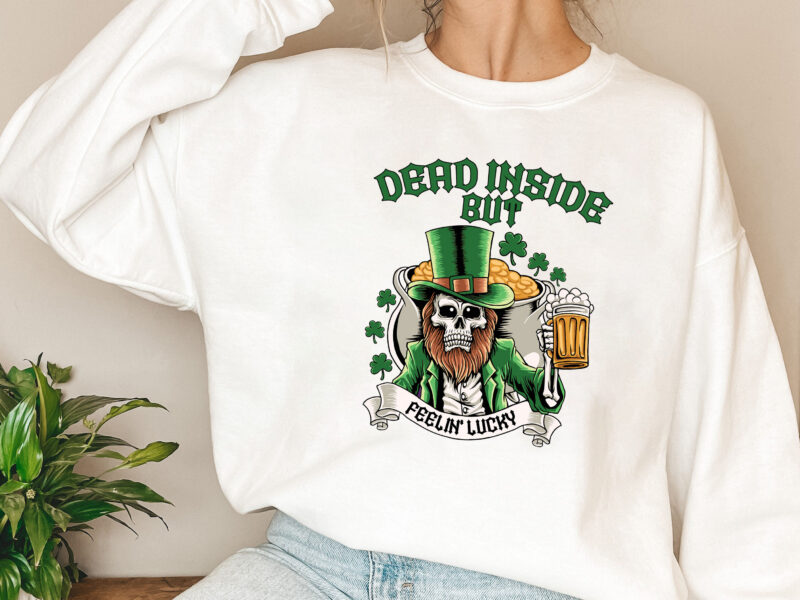 Dead Inside But Feelin_ Lucky, Day Drinking PNG, Retro Lucky Skeleton PNG, St Patrick_s Day, PNG Files, Funny Patrick_s Day Sublimation NL 0402