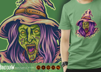 Evil witch monster head logo cartoon illustrations vector clipart