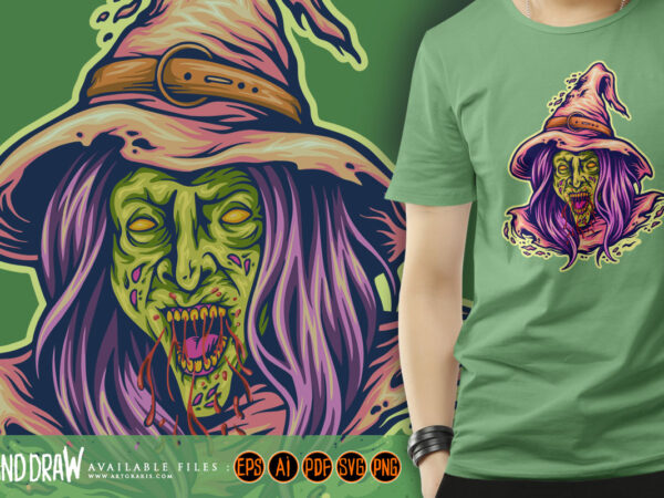 Evil witch monster head logo cartoon illustrations vector clipart