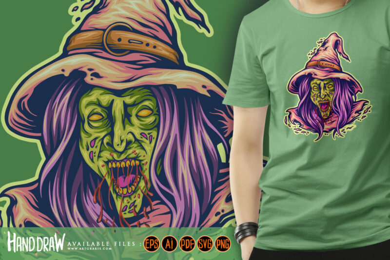 Evil witch monster head logo cartoon illustrations