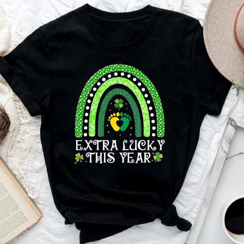 Extra Lucky This Year Pregnancy Announcement St Patricks Day Pregnant Boho Rainbow NC 0902