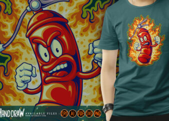 Fire extinguisher flaming spray logo cartoon illustrations t shirt graphic design