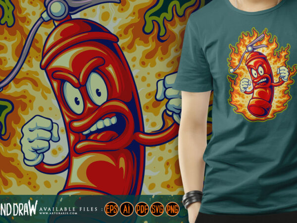 Fire extinguisher flaming spray logo cartoon illustrations t shirt graphic design