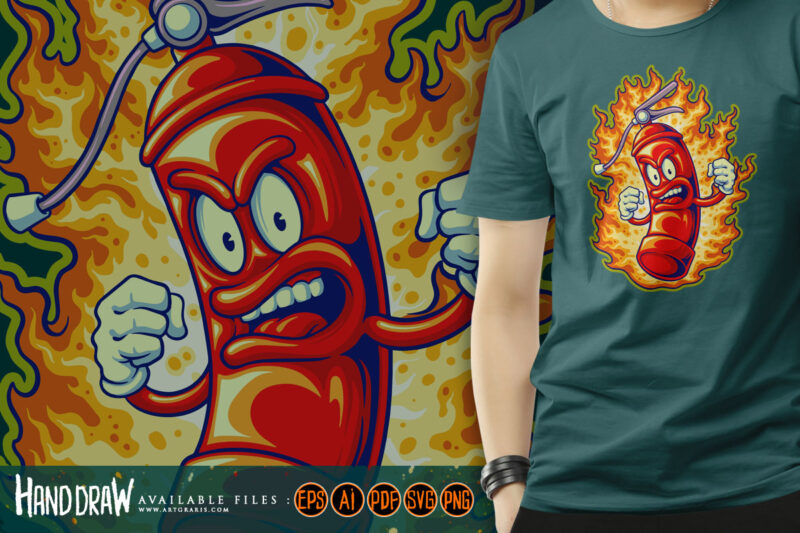 Fire extinguisher flaming spray logo cartoon illustrations - Buy t-shirt  designs
