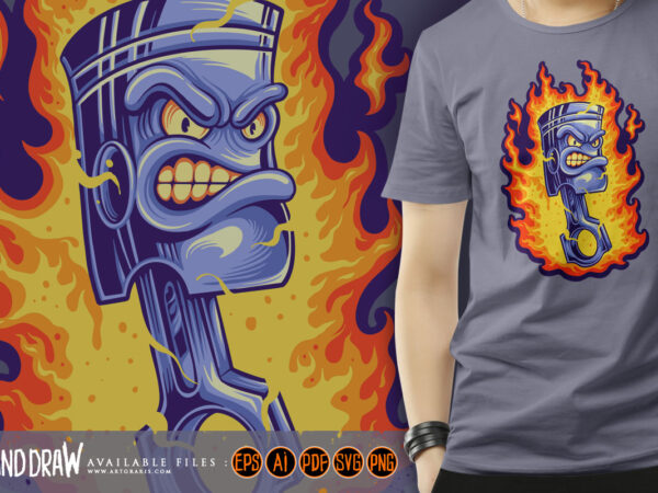 Flame piston hot rod logo cartoon illustration t shirt graphic design