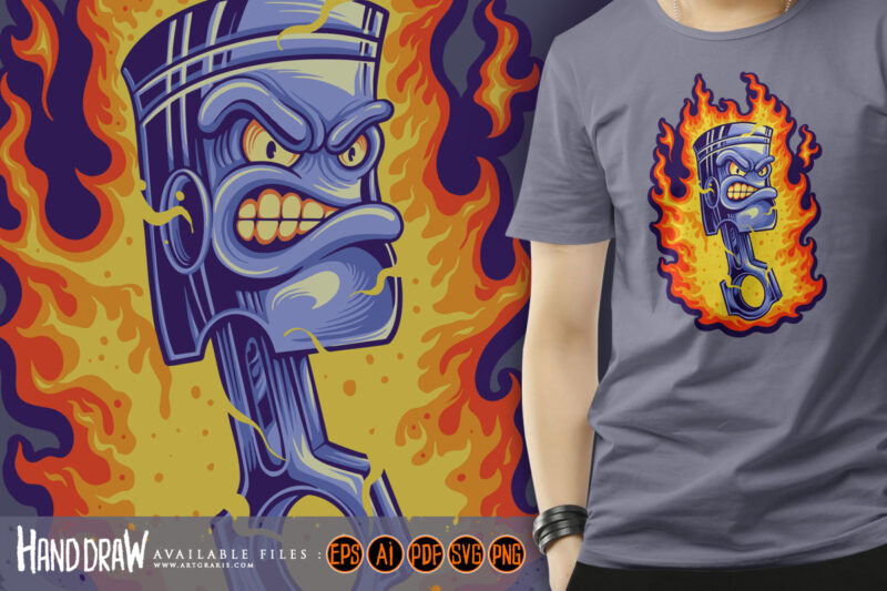 Flame piston hot rod logo cartoon illustration