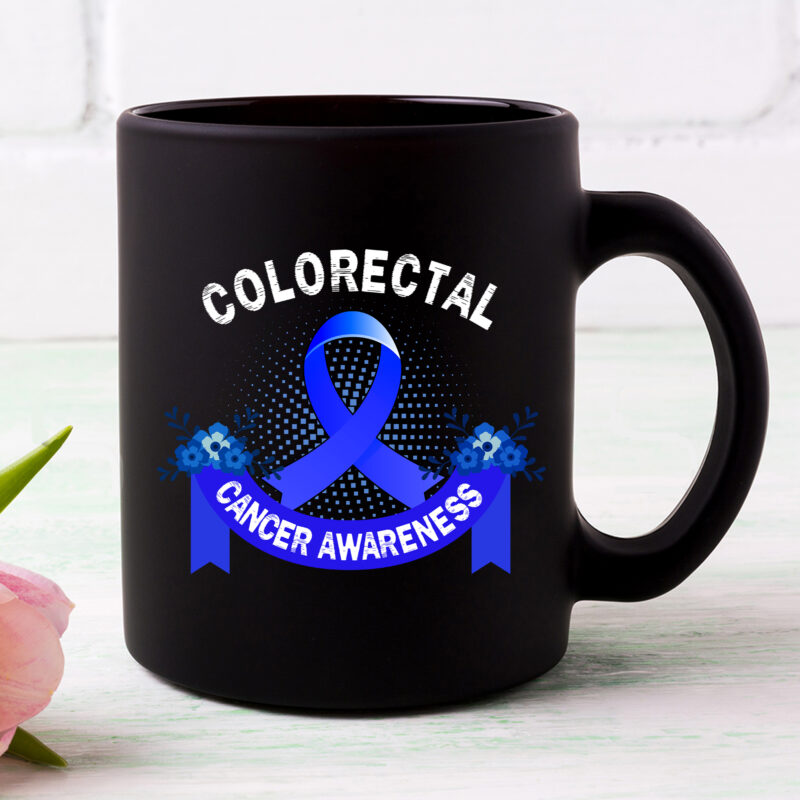 Flower Floral Dark Blue Ribbon Colorectal Cancer Awareness NC 2702