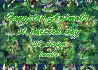 Gangster Animals St.patrick day Bundle, Irish Day PNG, Animals PNG t shirt design template