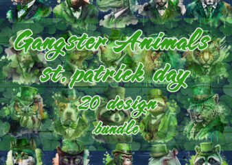 Gangster Animals St.patrick day Bundle, Irish Day PNG, Animals PNG