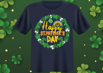 Happy St. Patrick’s day t shirt design, St Patrick’s Day Bundle,St Patrick’s Day SVG Bundle,Feelin Lucky PNG, Lucky Png, Lucky Vibes, Retro Smiley Face, Leopard Png, St Patrick’s Day Png,