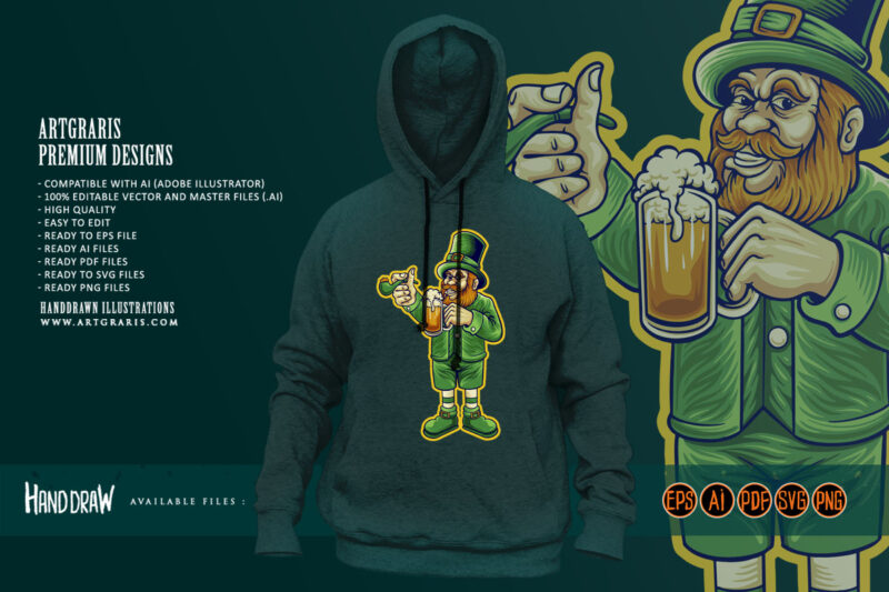 St patrick’s beer day leprechaun cartoon logo illustrations
