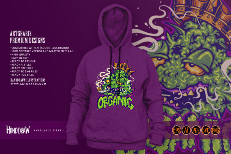 Organic lettering word cannabis leaf plant logo cartoon illustrations