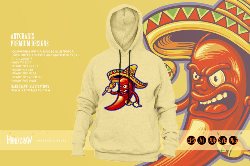 Chilli pepper mexican maracas cinco de mayo logo illustrations