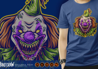 Horror circus clown head cartoon logo illustration graphic t shirt