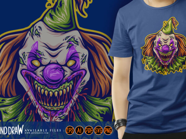Horror circus clown head cartoon logo illustration graphic t shirt