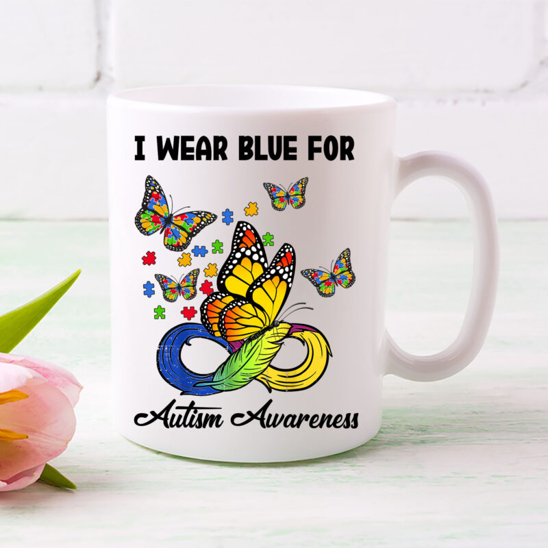 I Wear Blue For Autism Awareness Acceptance Colorful Butterfly NL 2002