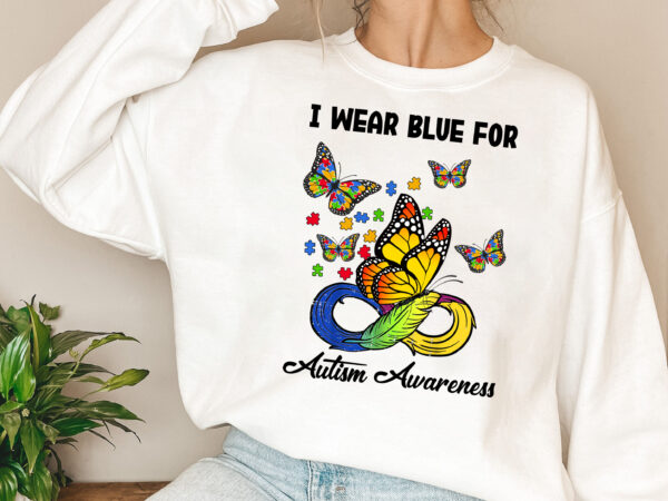 I wear blue for autism awareness acceptance colorful butterfly nl 2002 t shirt design for sale