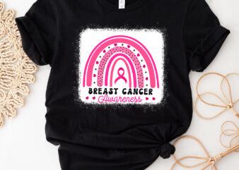 In March We Wear Pink For Breast Cancer Awareness Rainbow Groovy NC 2302 t shirt design for sale