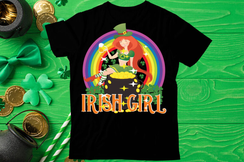 Irish girl t shirt design,St Patrick's Day Bundle,St Patrick's Day SVG Bundle,Feelin Lucky PNG, Lucky Png, Lucky Vibes, Retro Smiley Face, Leopard Png, St Patrick's Day Png, St. Patrick's Day