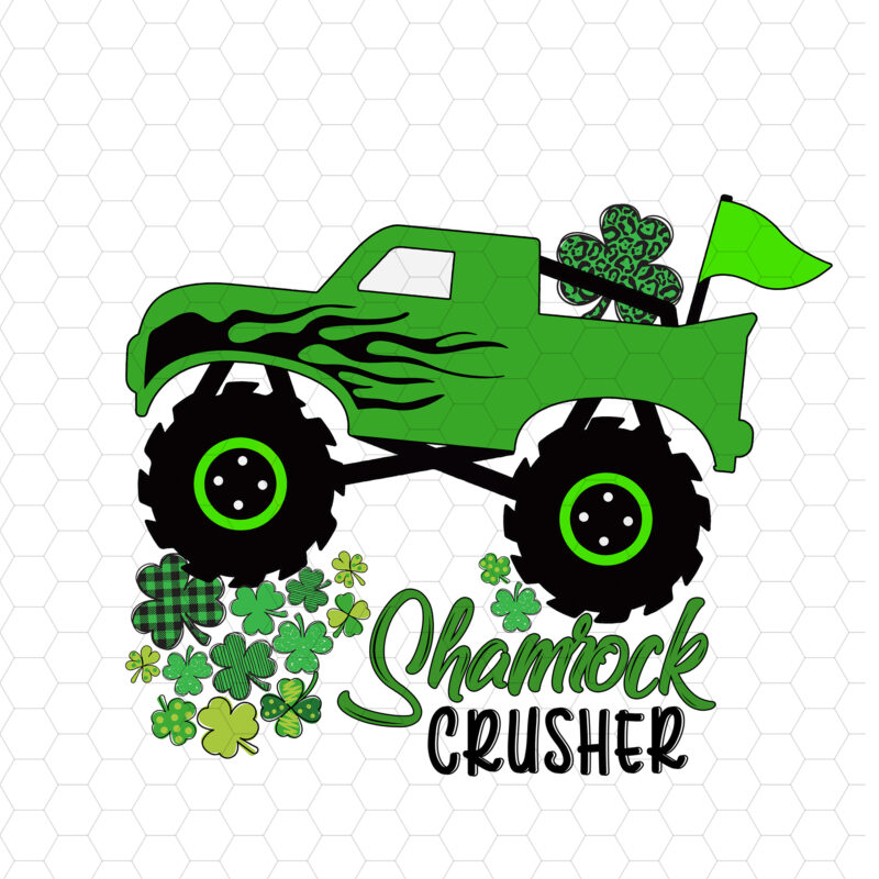 Kids Shamrock Crusher Monster Truck Crushing Patrick_s Day Cute Boys NC 1002