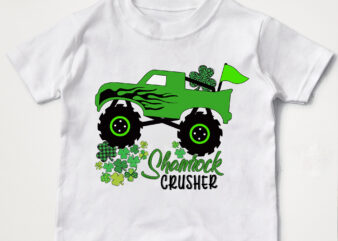 Kids Shamrock Crusher Monster Truck Crushing Patrick_s Day Cute Boys NC 1002 t shirt vector art
