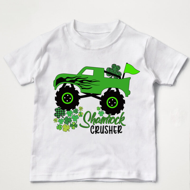 Kids Shamrock Crusher Monster Truck Crushing Patrick_s Day Cute Boys NC 1002