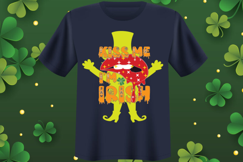 Kiss me I'm Irish T shirt design, St Patrick's Day Bundle,St Patrick's Day SVG Bundle,Feelin Lucky PNG, Lucky Png, Lucky Vibes, Retro Smiley Face, Leopard Png, St Patrick's Day Png,