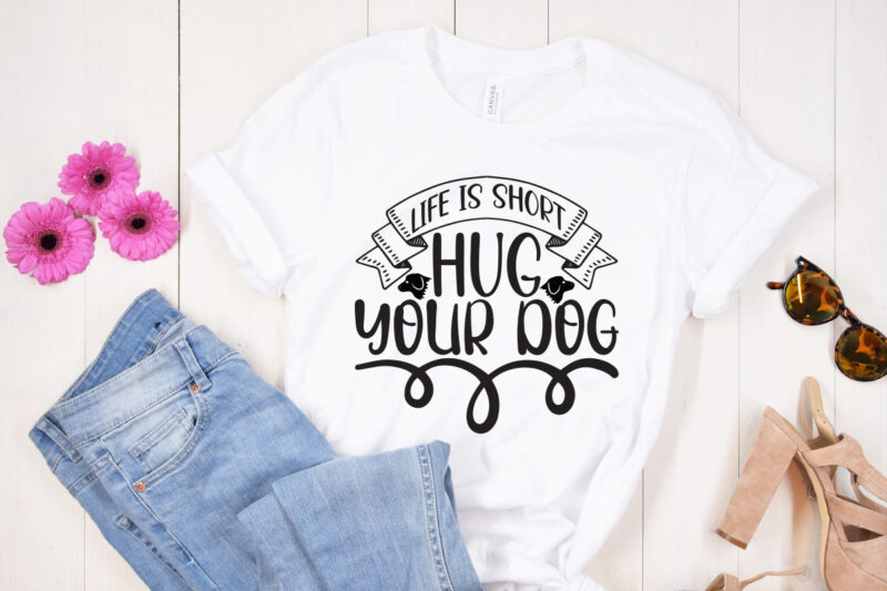 Life is short hug your dog SVG design, Moon Cat SVG, Cat SVG Files for Silhouette, Cameo & Cricut.Moon Star Animal, Luna Cat Silhouette SVG, Cat With Star, Magical Cat