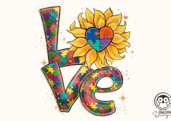 Love Autism Sunflower PNG Sublimation