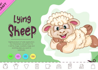 Lying Cartoon Sheep. Clipart. t shirt vector graphic