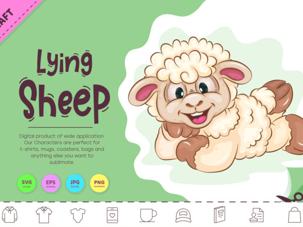 Lying Cartoon Sheep. Clipart. t shirt vector graphic