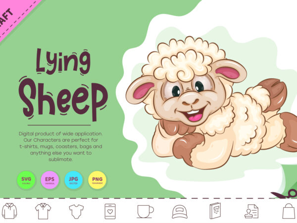 Lying cartoon sheep. clipart. t shirt vector graphic