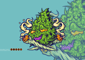 Marijuana leaf plant smoking weed logo cartoon illustrations t shirt designs for sale