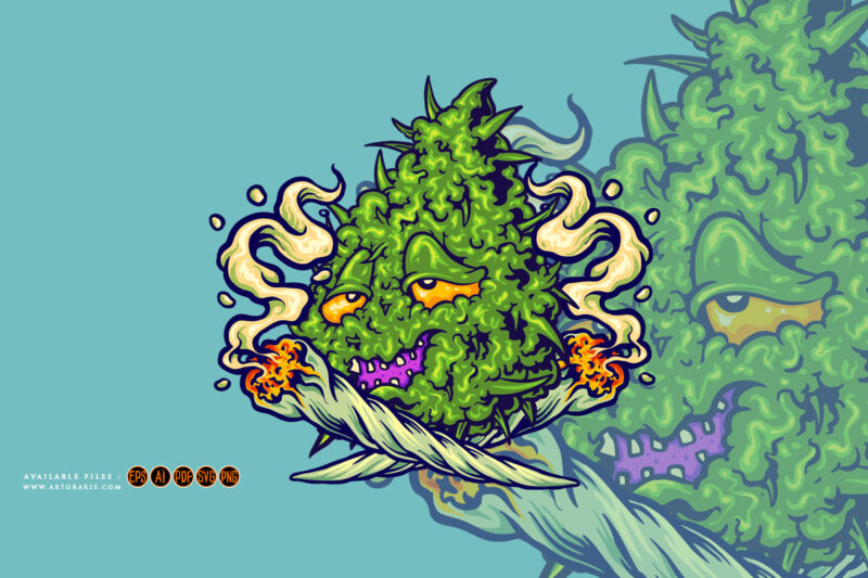 Marijuana leaf plant smoking weed logo cartoon illustrations