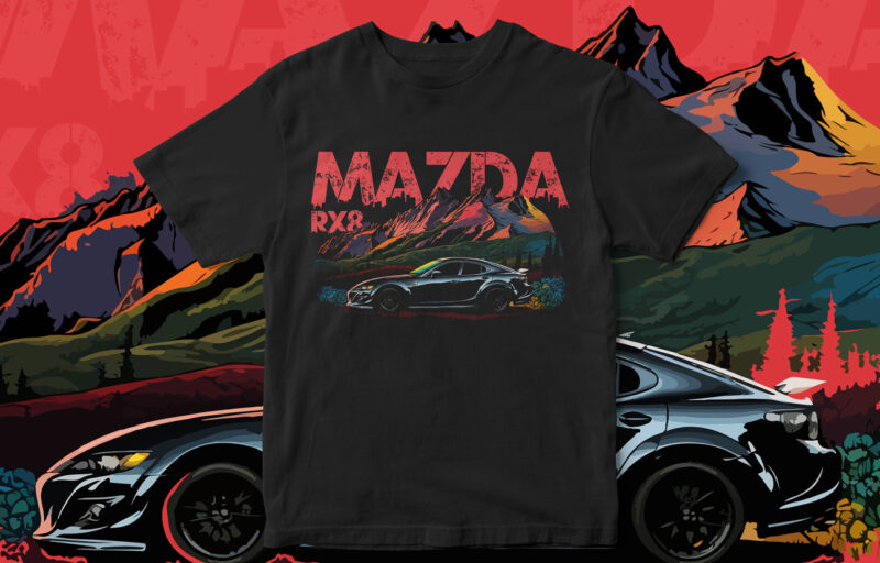 Mazda RX8, Racing Car T-Shirt Design, RX8 T-Shirt Design, Car T-Shirt Design, Cool Car Illustration, T-Shirt Design