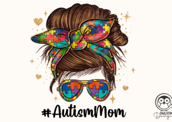 Messy Bun Autism Mom PNG