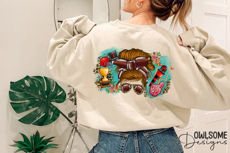 Messy Bun Football PNG Sublimation