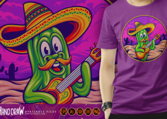 Mexican cactus cinco de mayo sombrero guitar illustrations t shirt designs for sale
