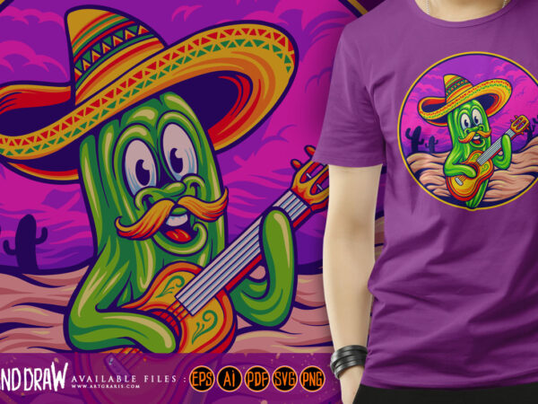 Mexican cactus cinco de mayo sombrero guitar illustrations t shirt designs for sale