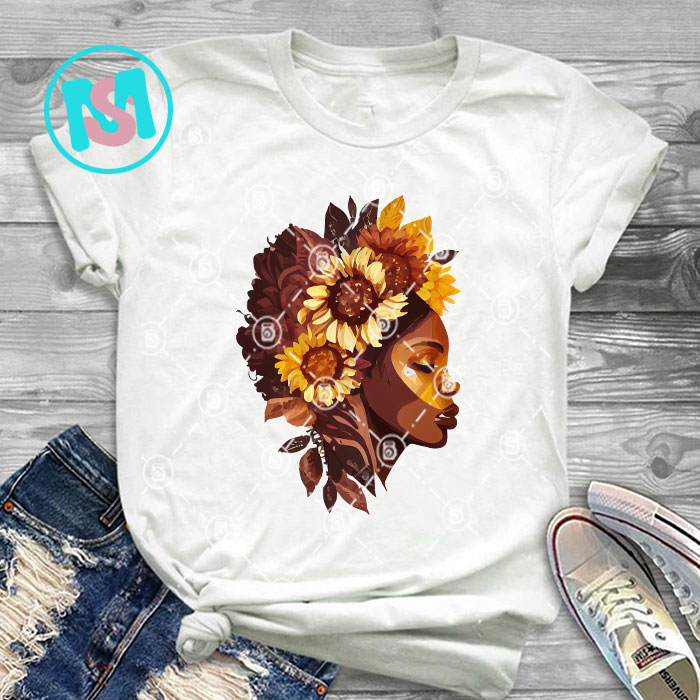 Afro Black Girl Flower History Bundle, Afro Woman, African American, Black Girl, Afro Queen, Black Woman