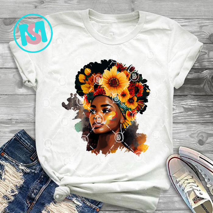 Afro Black Girl Flower History Bundle, Afro Woman, African American, Black Girl, Afro Queen, Black Woman