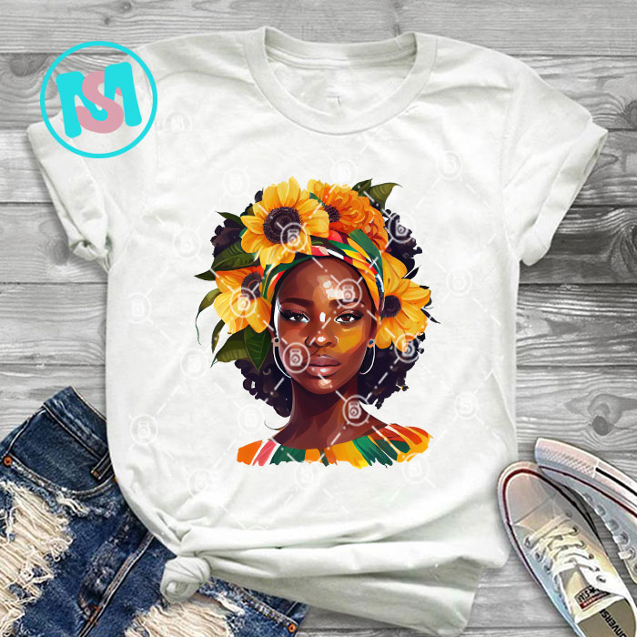 Afro Black Girl Flower History Bundle, Afro Woman, African American, Black Girl, Afro Queen, Black Woman