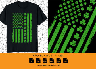 Irish American Shamrock Flag St Patrick’s Paddy Patty Day shirt print template USA flag vector illustrator