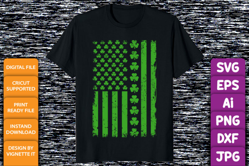 Irish American Shamrock Flag St Patrick’s Paddy Patty Day shirt print template USA flag vector illustrator