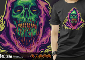 Monster skull head grim reaper cartoon logo illustrations t shirt designs for sale