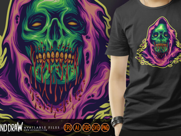 Monster skull head grim reaper cartoon logo illustrations t shirt designs for sale