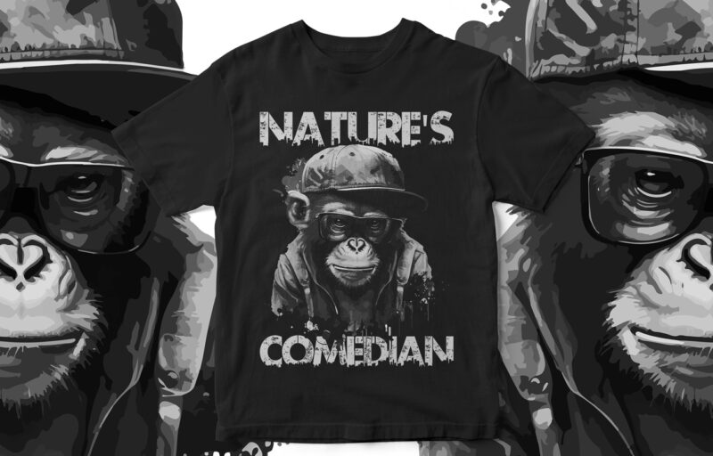 Natures Comedian, Modern Monkey illustration, Monkey Graphic, Monkey T-Shirt, Paint splatter, Cool Monkey T-Shirt Design